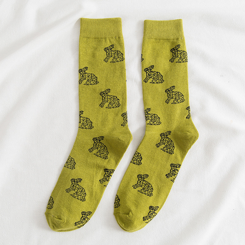 Men Women Stockings Cute Cartoon Line Animal Pattern Couple Sitting Casual Cotton Socks